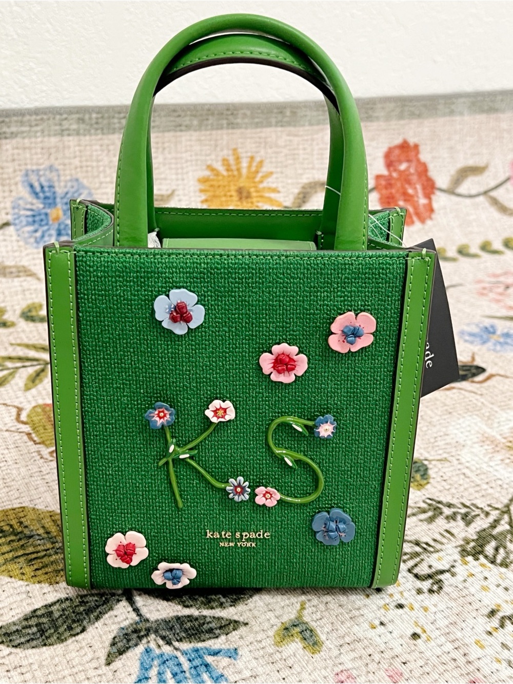 NWT Kate Spade NY Manhattan Floral Appliqué Green Mini Tote Bag - Picture 4 of 14